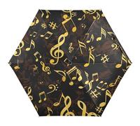 RPLIFE Paraguas de viaje compacto resistente al viento, paraguas para mochilas/bolsos, sol, notas musicales, negro y dorado