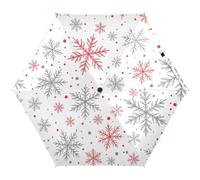 RPLIFE Paraguas para el sol, paraguas portátil ligero para mujer, paraguas de viaje para sol, copos de nieve gris y rojo blanco