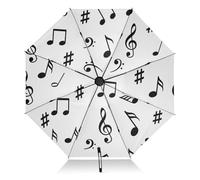 RPLIFE Paraguas para lluvia, paraguas plegable resistente al viento, ideal para coche, bolso, hombres y mujeres, notas musicales negras