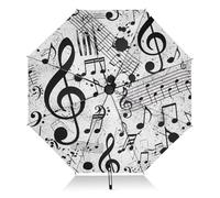 RPLIFE Paraguas plegable con cierre automático para viajes, resistente al viento, tamaño compacto para mochilas/bolsos, para viajes, notas musicales grunge, color blanco