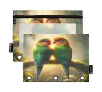 RPLIFE Parrot Tropical Love Birds - Carpeta perforadora de 3 agujeros con ventana transparente, paquete de 2 estuches para lápices, suministros escolares para niñas y niños, 9.8 x 7 pulgadas (tamaño