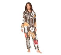 RPLIFE Pijama de una sola pieza para adultos, diseño de hongos caprichosos de jardín, felpa suave marrón, ropa de descanso a juego para parejas de Navidad, Whimsy Mushroom Garden Brown, Large