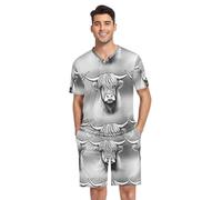 RPLIFE Pijama para hombre, conjunto de pijama de manga corta con bolsillos, S-XXL, Highland Cows Grey, XX-Large