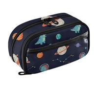 RPLIFE Planet Dino - Estuche para niños con bolsillo de PVC transparente, gran capacidad, organizador de múltiples compartimentos para suministros escolares