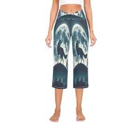 RPLIFE Reading on The Cloud Lounge - Pantalones de yoga para mujer, pantalones de pierna ancha, estilo casual, pantalones de correr con bolsillo, Lobo bailando bajo la luna, XL