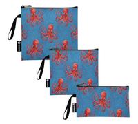 RPLIFE Red Sea Animals - Bolsas reutilizables para bocadillos y sándwich, bolsa de almuerzo con cremallera, apta para alimentos, lavable para estudiantes (paquete de 3: S/M/L)