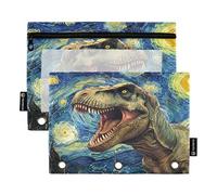 RPLIFE Roar Dinosaur Starry Night - Paquete de 2 bolsas de almacenamiento grandes para la escuela de niños, bolsa transparente para niños y niñas, 9.8 x 7 pulgadas (tamaño único x 2)