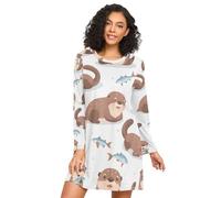 RPLIFE Seal Fish - Camisón para mujer, cómodo vestido de pijama, camisas de noche de manga larga para mujer, Seal Fish White, M