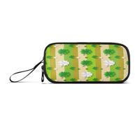 RPLIFE St Clover - Estuche para lápices y bolígrafos, diseño de rayas verdes, estuche suave con cremallera, estuche con múltiples bolsillos