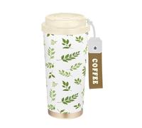 RPLIFE Taza de viaje de café con diseño de hojas verdes botánicas de 16 onzas con popote y tapa de filtro, vaso de doble pared aislado al vacío con revestimiento de cerámica para oficina, escuela