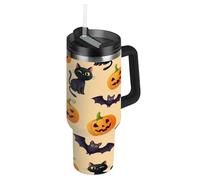 RPLIFE Vaso aislado de acero inoxidable con tapa y popote, de 40 onzas, para hombres y mujeres, viajes, Halloween, gatos negros