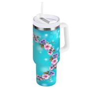 RPLIFE Vaso circular de acero inoxidable con tapa y diseño de corona floral, color azul