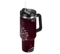 RPLIFE Vaso con asa de 30 onzas, taza de café aislada de acero inoxidable para hombres y mujeres, viajes, ramas de árbol blanco, granate