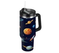 RPLIFE Vaso con asa de 30 onzas, vasos aislados de acero inoxidable con asas para hombres y mujeres, viajes, planetas, azul profundo