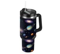 RPLIFE Vaso con asa de 40 onzas, vaso de café aislado de acero inoxidable para hombres y mujeres, viajes, planetas de dibujos animados