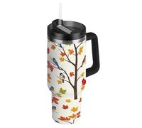 RPLIFE Vaso con asa y pajita, 1,134.0 g, vaso de café aislado de acero inoxidable para hombres y mujeres, viajes, ramas de árbol de otoño, hojas