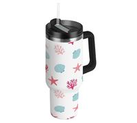 RPLIFE Vaso con asa y popote de 40 onzas, tazas de café aisladas de acero inoxidable con tapas para hombres y mujeres, lindos cangrejos rojos