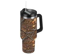 RPLIFE Vaso con tapa y popote de 30 onzas, taza de café aislada de acero inoxidable con tapa para hombres y mujeres, viajes, ramas secas realistas, marrón