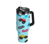RPLIFE Vaso con tapa y popote de 40 onzas, taza de café aislada de acero inoxidable para hombres y mujeres, viajes, camiones monstruos de dibujos animados