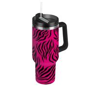 RPLIFE Vaso de 30 onzas con tapa, diseño de rayas de cebra negra, color rosa intenso, vaso de acero inoxidable para mujeres y hombres de viaje