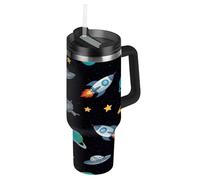 RPLIFE Vaso de acero inoxidable con asa, con diseño de planetas de dibujos animados, vaso de agua aislado de 30 onzas con popote y tapa para mujeres y hombres de viaje