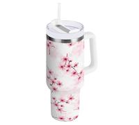 RPLIFE Vaso de acero inoxidable con asa, diseño de ramas y flores de cerezo, con asa, taza de café aislada con tapas