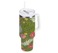 RPLIFE Vaso de acero inoxidable con diseño de flores botánicas vintage, con aislamiento y asas, para mujer
