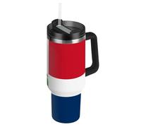 RPLIFE Vaso de café con asa y popote, 1,134.0 g, aislado de acero inoxidable, para hombres y mujeres, viajes, bandera República Dominicana