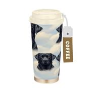 RPLIFE Vaso de café de 16 onzas con popote y tapa de filtro, revestimiento de cerámica aislado al vacío, taza de café de acero inoxidable a prueba de fugas, labradores negros, cielo nublado