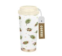 RPLIFE Vaso de café de 16 onzas con popote y tapa de filtro, revestimiento de cerámica aislado al vacío de acero inoxidable, vaso de café de viaje a prueba de fugas, ramas de pino verde