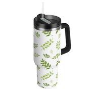 RPLIFE Vaso de hojas verdes botánicas con tapa y popote, 40 onzas, botella de agua aislada de acero inoxidable con popote para hombres y mujeres de viaje