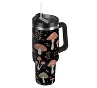 RPLIFE Vaso de hongos caprichosos con asa, taza de café aislada de acero inoxidable de 40 onzas con tapa para mujeres y hombres de viaje