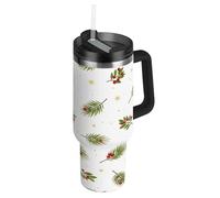 RPLIFE Vaso de ramas de pino verde con asa, 1,134.0 g, taza de café aislada de acero inoxidable para hombres y mujeres de viaje