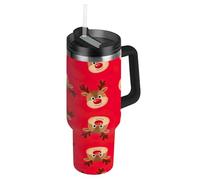 RPLIFE Vaso rojo de animales de Navidad con asa, botella de agua aislada de acero inoxidable de 40 onzas con popote para mujeres y hombres de viaje