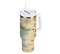 RPLIFE Vaso vintage con diseño de mapa del tesoro pirata de 40 onzas con asa, vaso de acero inoxidable con popote, vasos para mujer
