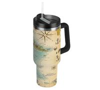 RPLIFE Vaso vintage de mapa del tesoro pirata con asa de 40 onzas, vasos aislados de acero inoxidable con asas para hombres y mujeres de viaje