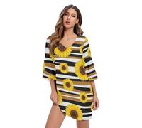 RPLIFE - Vestido de gasa para mujer con diseño de girasoles amarillos, color café, manga 3/4, Yellow Sunflowers Brown, S