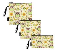 RPLIFE Whimsical Owls - Bolsas reutilizables para sándwiches y aperitivos, bolsa de almacenamiento de alimentos lavable con cremallera para la escuela, oficina, viajes, trabajo (paquete de 3: S/M/L)