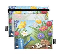 RPLIFE Whimsical Spring Garden Flowers - Estuche para lápices con ventana transparente, paquete de 2 estuches para lápices para niños, suministros escolares para niños, 9.8 x 7 pulgadas (tamaño único