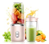 Rppiup Batidora portátil, 400ml batidora portátil con vaso de repuesto, recargable por USB, batidora pequeña con 6 cuchillas, mini batidora para batidos, zumos, batidos (rosa)
