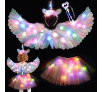 Rppiup Luminosa Disfraz Niña, Disfraz Hada Niña con Tutú LED, Diadema, Varita Mágica, Mariposa Alas, Disfraz Niñas para Umpleaños Halloween Carnaval Cosplay