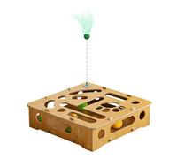 Rproonay Cat Puzzle Toy, Wood Box Cat Toy, Interactive Spring Teaser, Indoor Cat Entertainment, Feather and Balls Toy, Indoor Sports Entertainment Helps Prevent Boredom Ideal For Cats and Small Pets