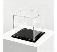 RPXHZLKTM Exhibición de acrílico Transparente, Vitrinas cuadradas de acrílico for coleccionables con Base Blanca y Negra en Varios tamaños(Black Base,15x15x20cm)