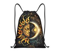 RQLNBOBZ Mochila con cordón ajustable Bolsas con cordón con diseño abstracto de sol y luna para hombre y mujer plegables para gimnasio deportes entrenamiento
