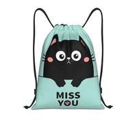 RQLNBOBZ Mochila con cordón ajustable Mochila deportiva con cordón y diseño de gato negro Te extraño para hombre y mujer ideal para entrenamiento.