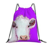 RQLNBOBZ Mochilas multifunción con diseño de vaca blanca sobre morado portátiles con cordón y bolsillo para guardar libros para hombres mujeres y estudiantes.
