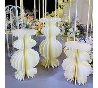 RQLSSSLMXJ 3 Piezas de Soporte cilíndrico Redondo para decoración de Eventos, Soportes de cartón Plegables con columnas de Papel y Disco acrílico, pilares cilíndricos para mesas de postres pa