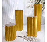RQLSSSLMXJ 4 Soportes de Pedestal Plegables de Papel para columnas, jarrones de cartón para Bodas, con 4 Discos acrílicos, Soportes cilíndricos (Amarillo Dorado)