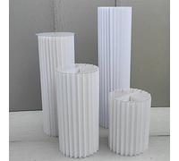 RQLSSSLMXJ 4 Soportes Plegables de Papel para columnas, pedestales para jarrones de cartón para Bodas, con 4 Discos acrílicos, Soportes cilíndricos (Blanco Hielo)