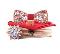 RQPYQF pajarita de madera, conjunto de 4 piezas pajarita de madera, gemelos y broche de madera y cuadrado de bolsillo, hecho a mano, accesorio de moda, Estilo#26, Talla única